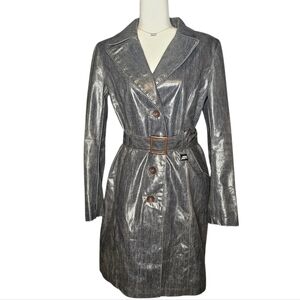 Rare Y2K Miss Sixty Luxury Silver Wool Trench Coat Size Large
